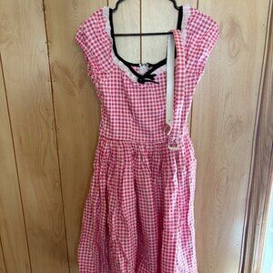 Pink Gingham Bardot Swing Dress with Belt by Vixen by Micheline Pitt